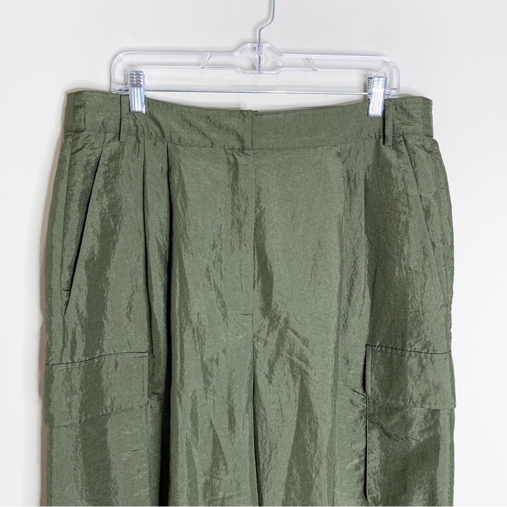 Tibi Stella Crispy Nylon Pleated Cargo Pant (Sz 12 Hemmed) Wide Leg Army Green - Picture 7 of 16